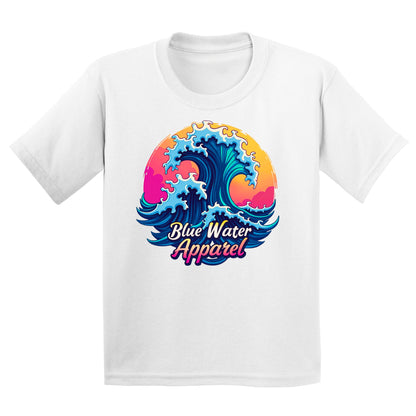 flat lay white retro wave kids tee by blue water apparel