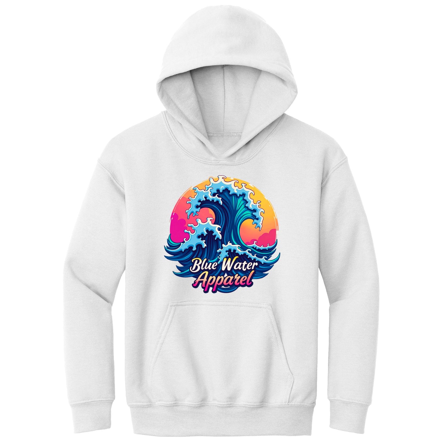 flat lay white retro wave kids hoodie by blue water apparel