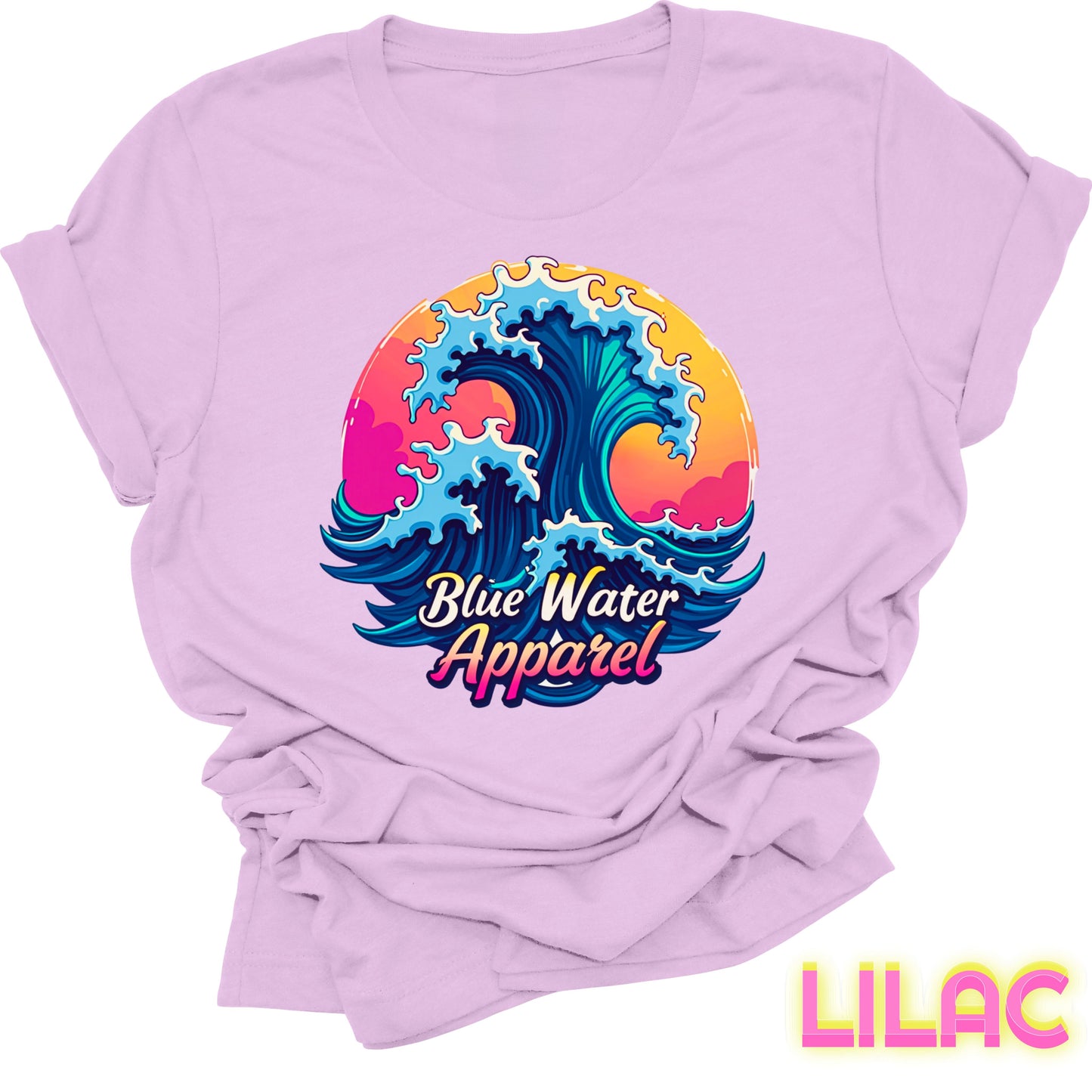 front graphic lilac retro wave tee by blue water apparel
