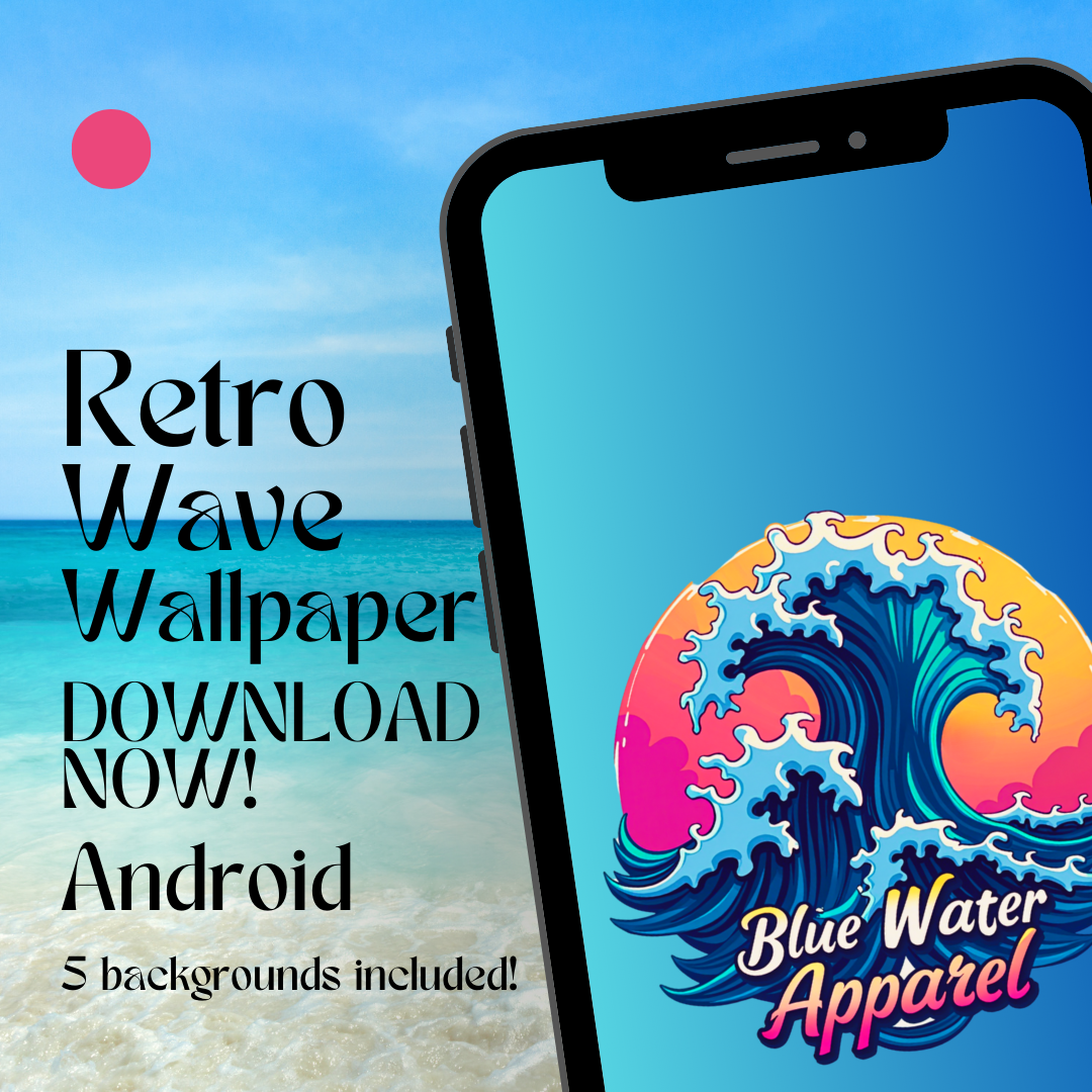 retro wave android wallpaper with beach background by blue water apparel