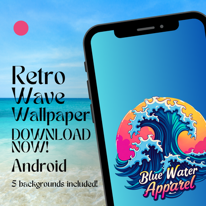 retro wave android wallpaper with beach background by blue water apparel