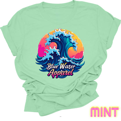 front graphic mint retro wave tee by blue water apparel