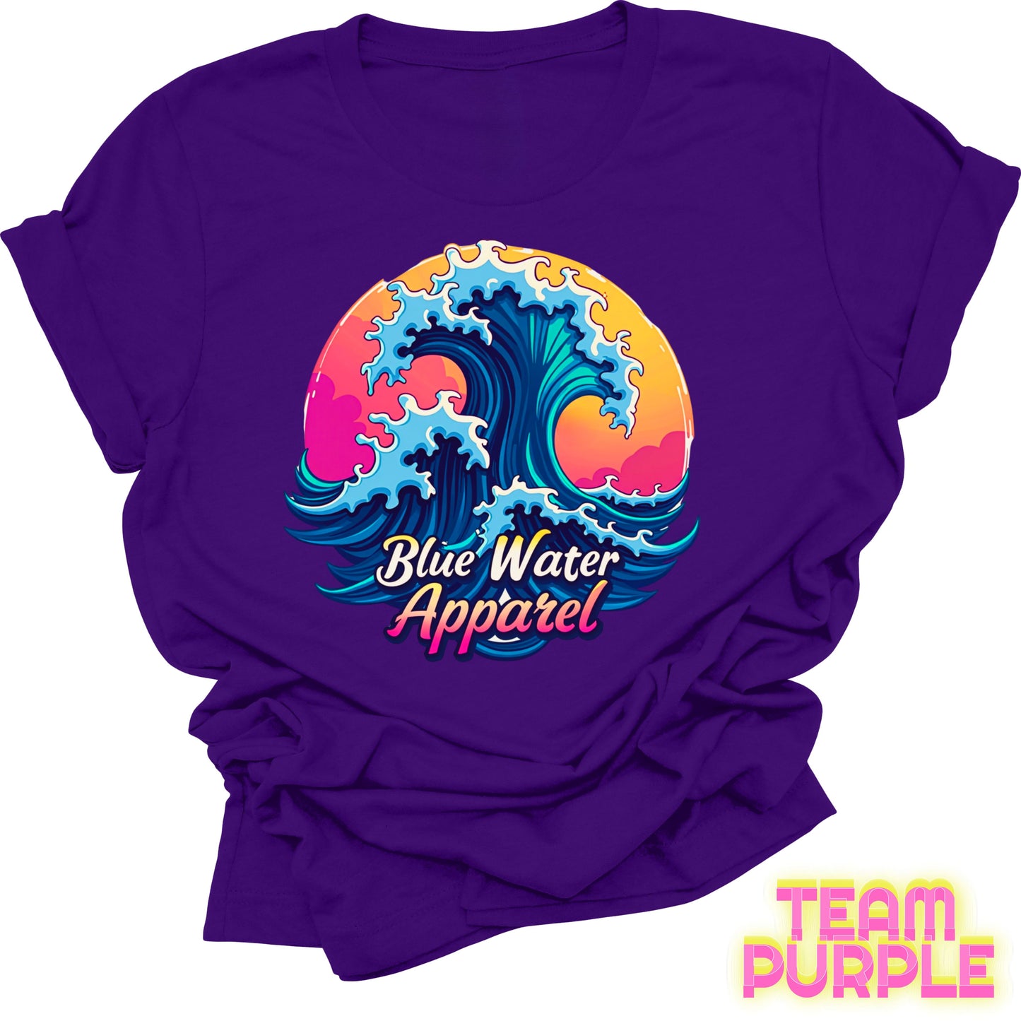 front graphic team purple retro wave tee by blue water apparel