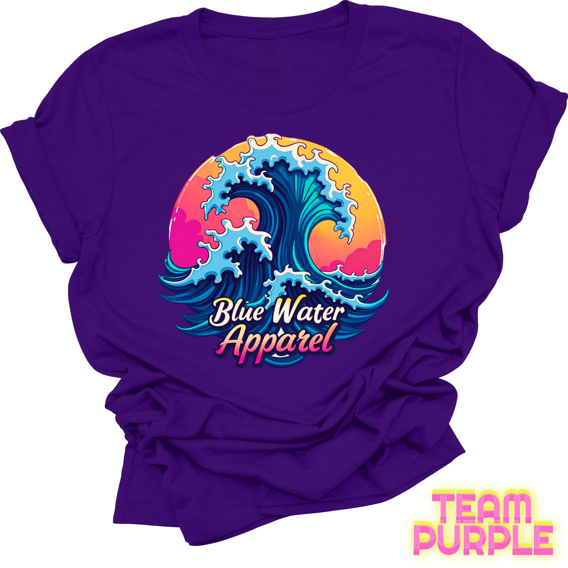 front graphic team purple retro wave tee by blue water apparel