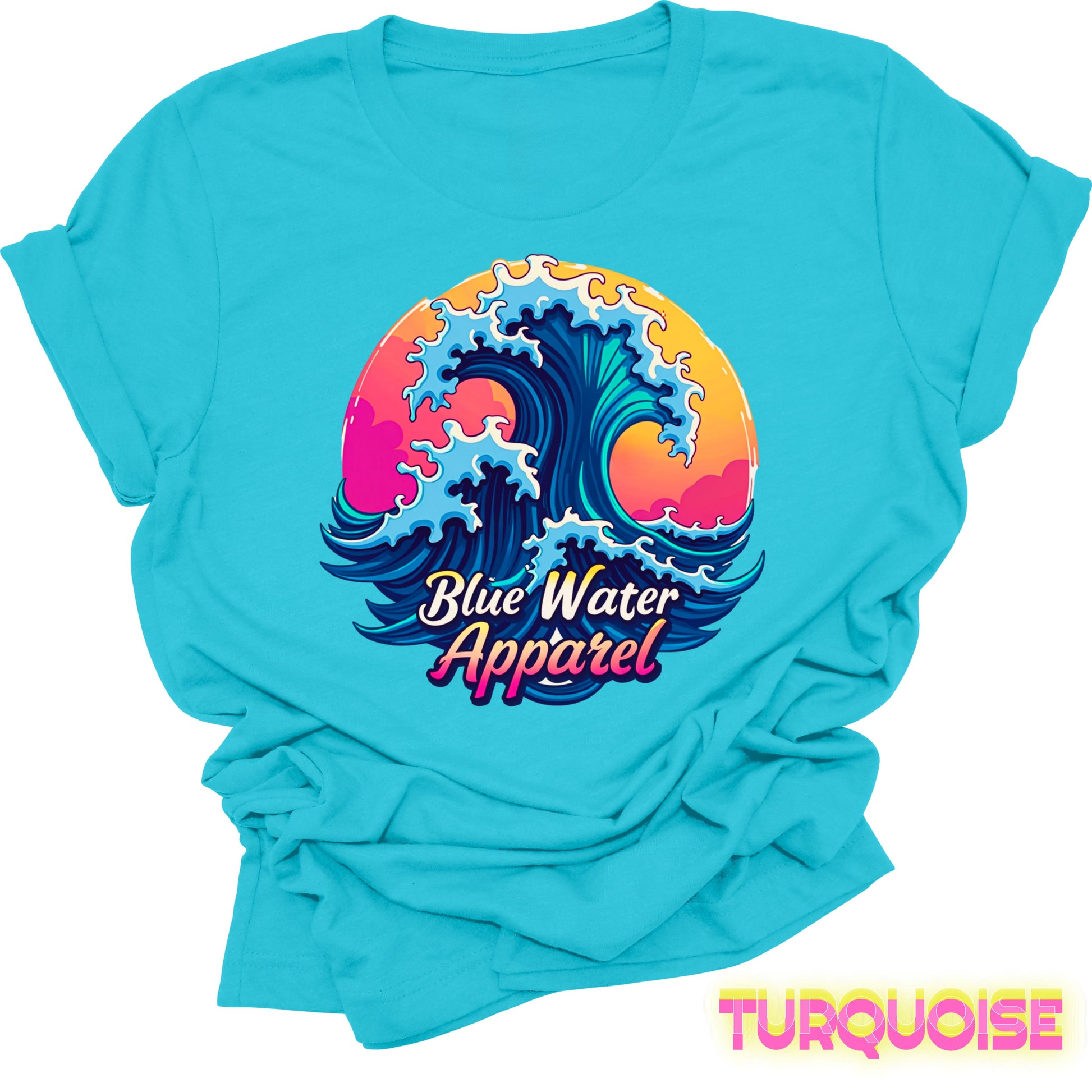 front graphic turquoise retro wave tee by blue water apparel