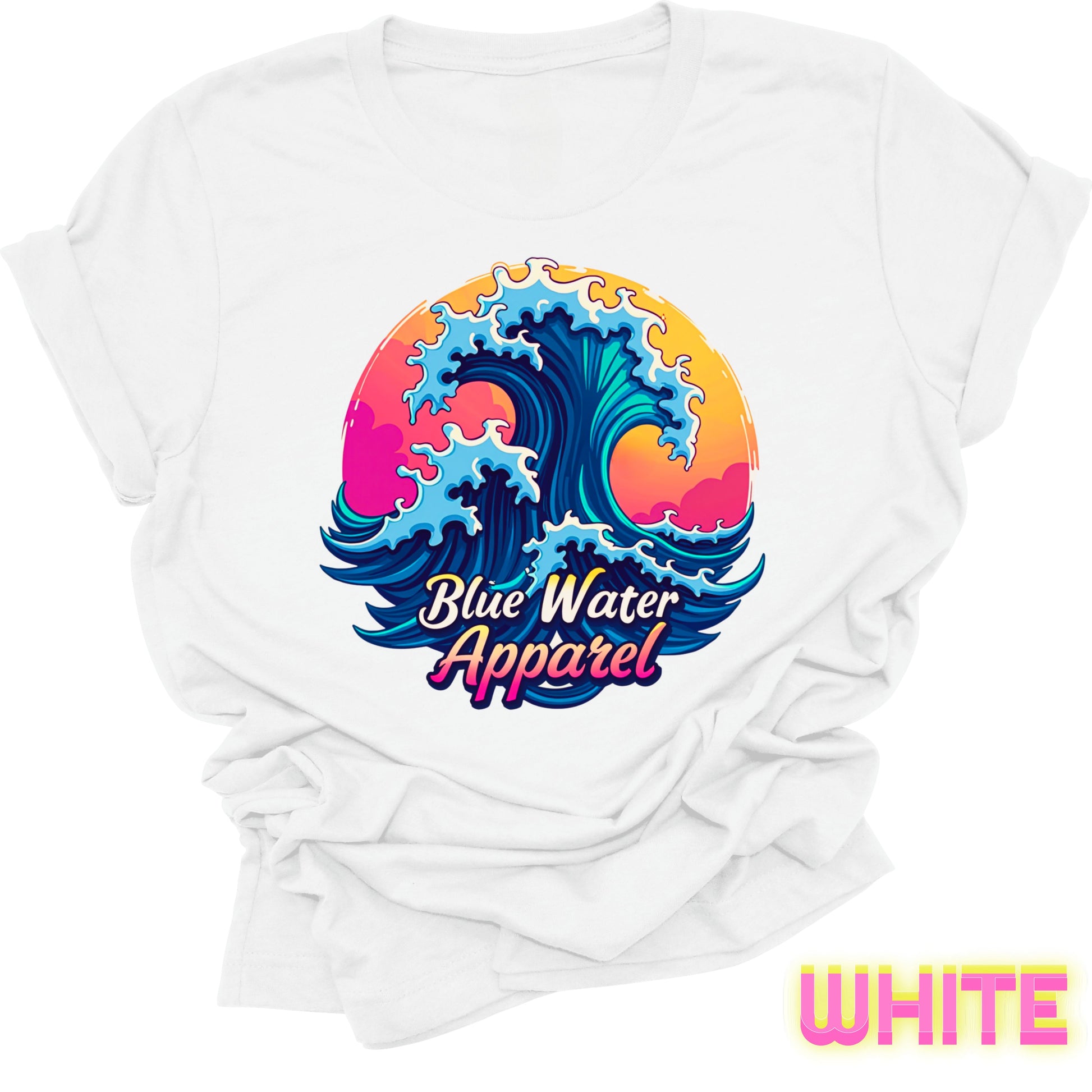 front graphic white retro wave tee by blue water apparel
