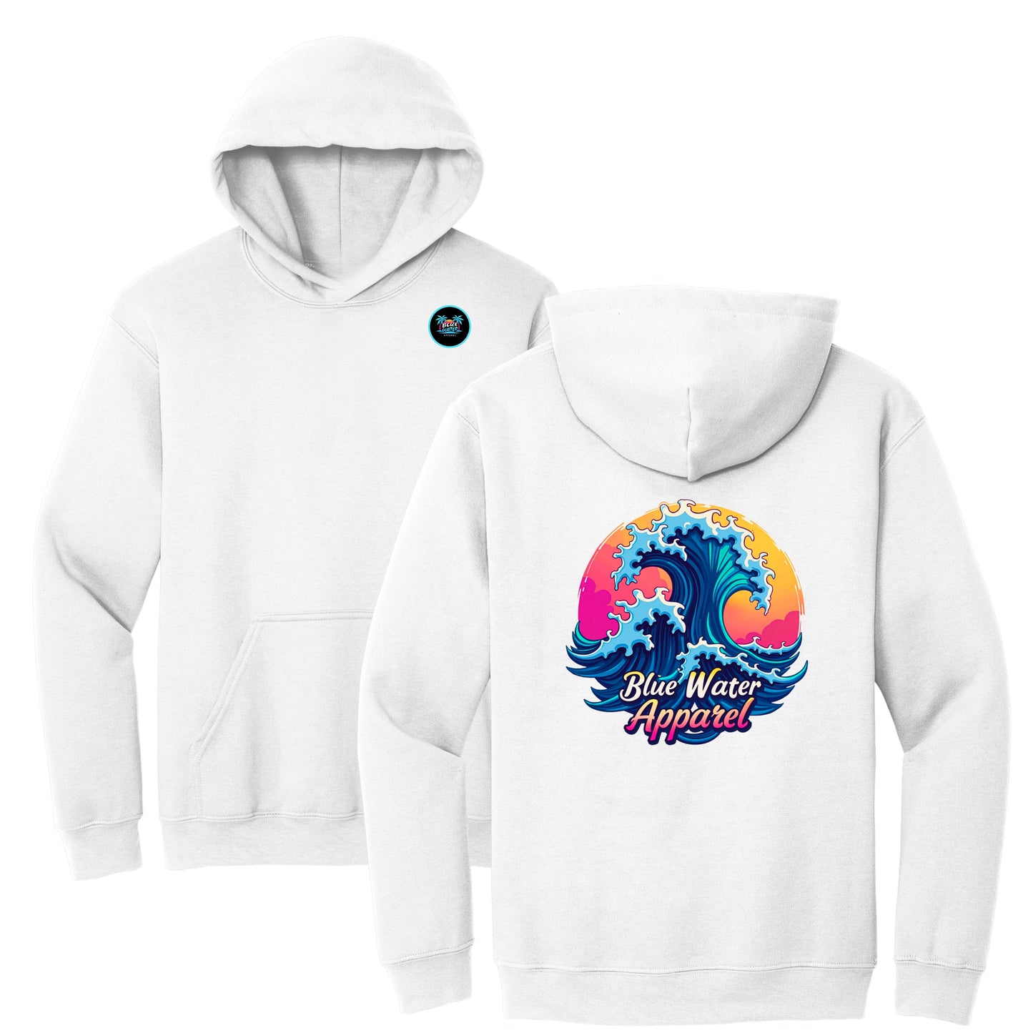 flat lay white retro wave hoodie by blue water apparel