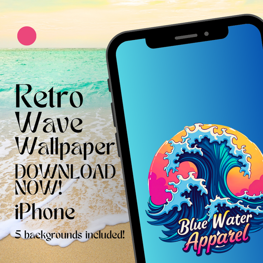 retro wave iphone wallpaper mockup with beach background by blue water apparel