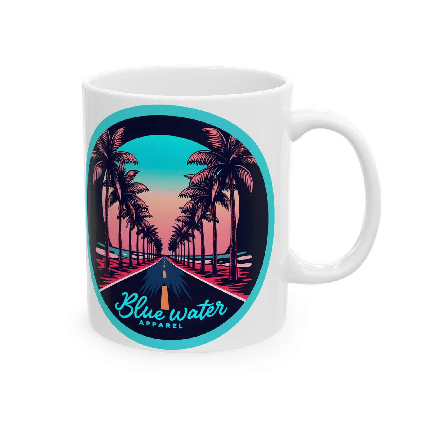 Retro Graphic Ceramic Mug - Palm Tree Road by Blue Water Apparel