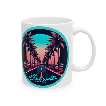 Retro Graphic Ceramic Mug - Palm Tree Road by Blue Water Apparel