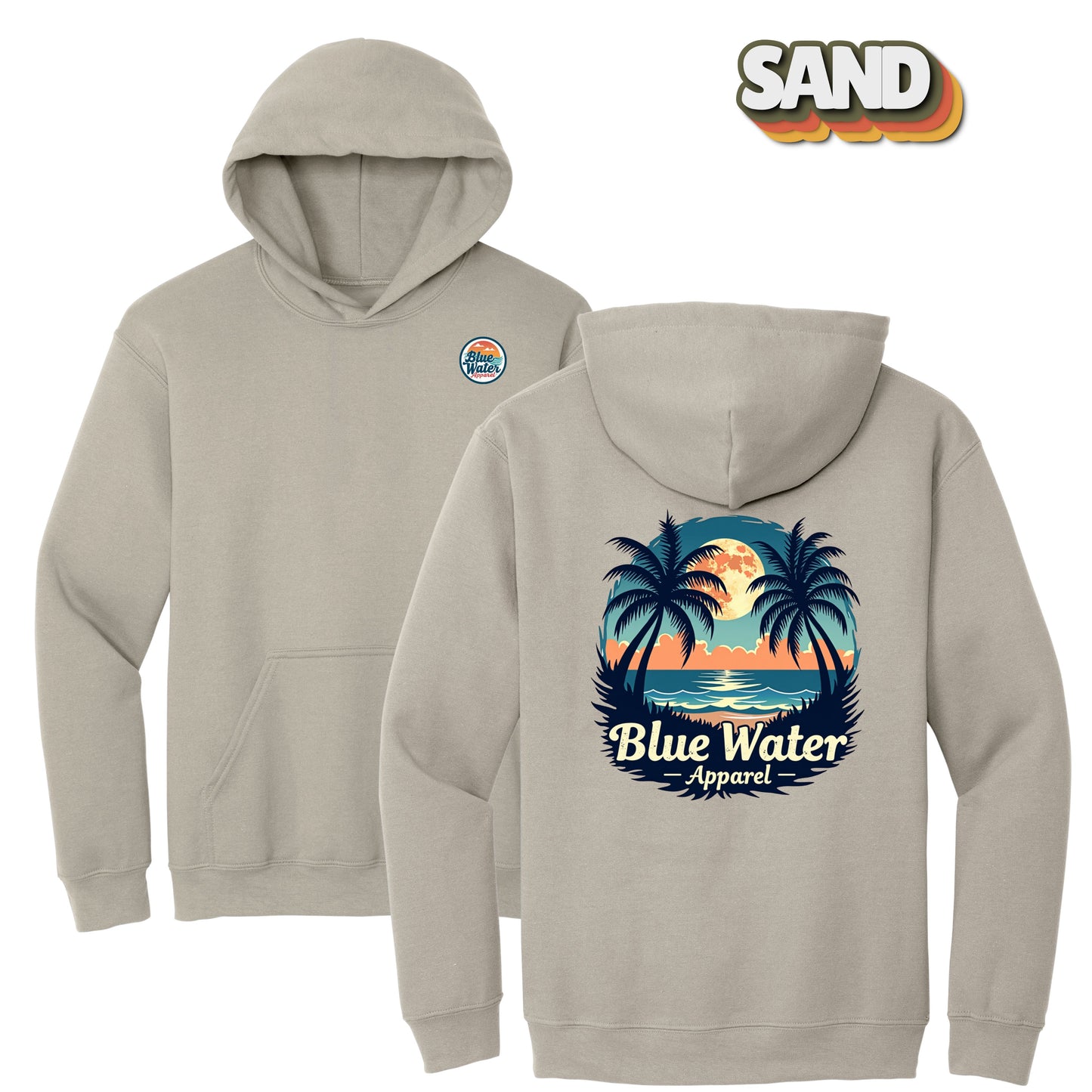 flat lay sand tropical moon hoodie by blue water apparel