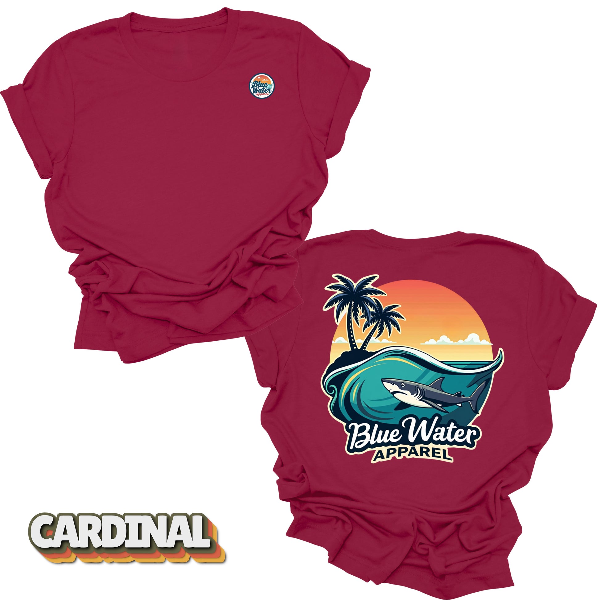 back graphic cardinal shark wave tee by blue water apparel