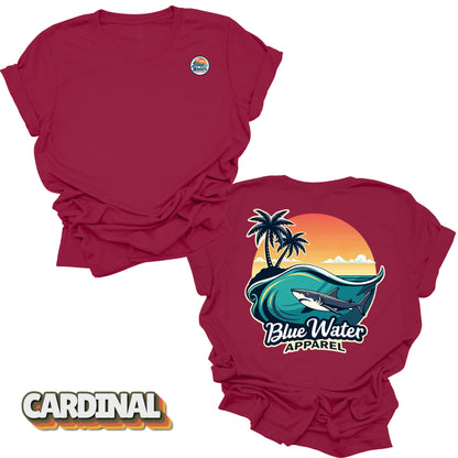 back graphic cardinal shark wave tee by blue water apparel