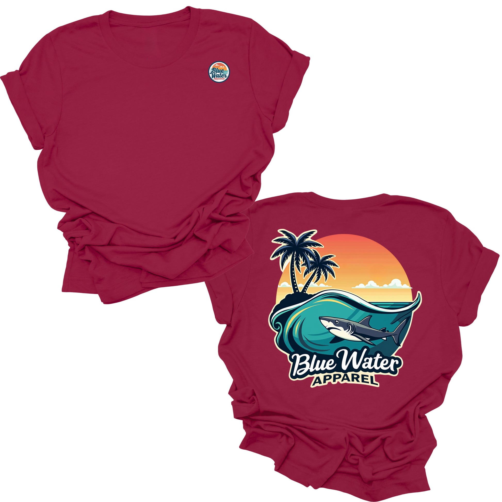 flat lay cardinal shark wave tee by blue water apparel