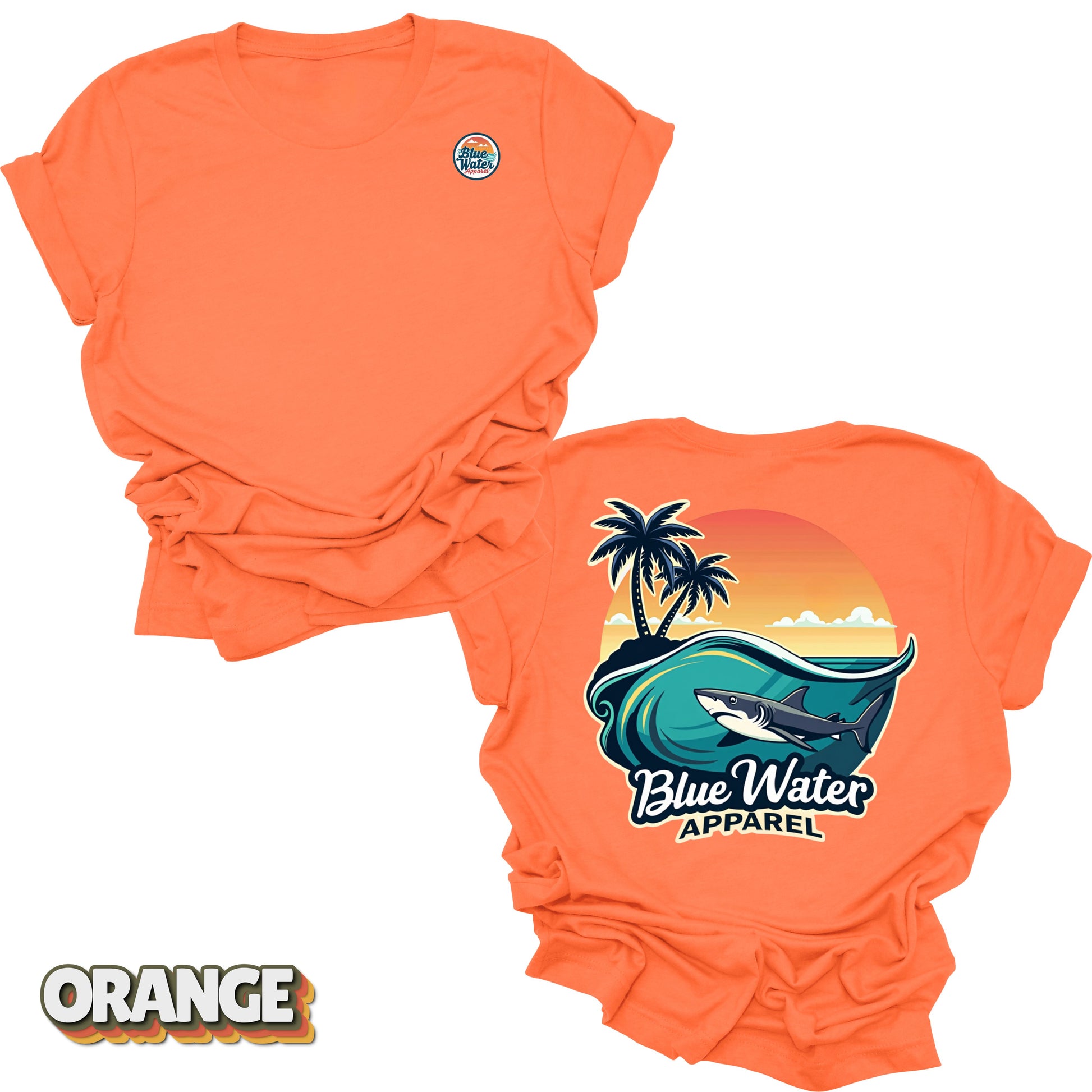back graphic orange shark wave tee by blue water apparel