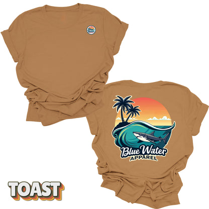 back graphic toast shark wave tee by blue water apparel