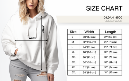 women's size chart gildan 18500 unisex hoodie