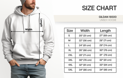 men's size chart gildan 18500 unisex hoodie