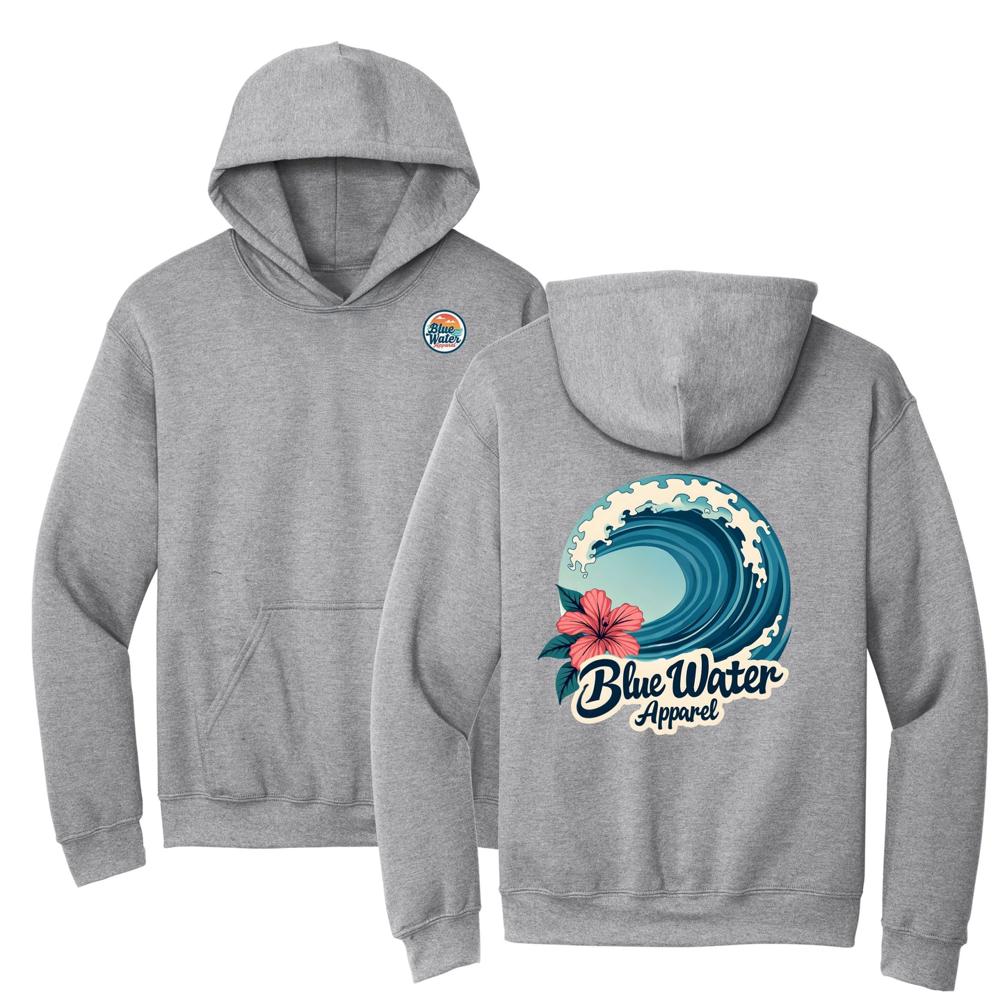 flat lay sport grey hibiscus wave hoodie by blue water apparel