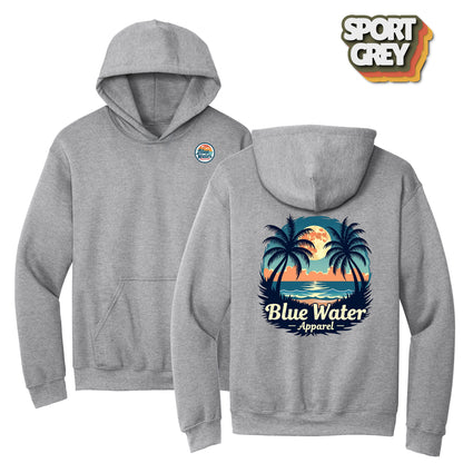flat lay sport grey tropical moon hoodie by blue water apparel