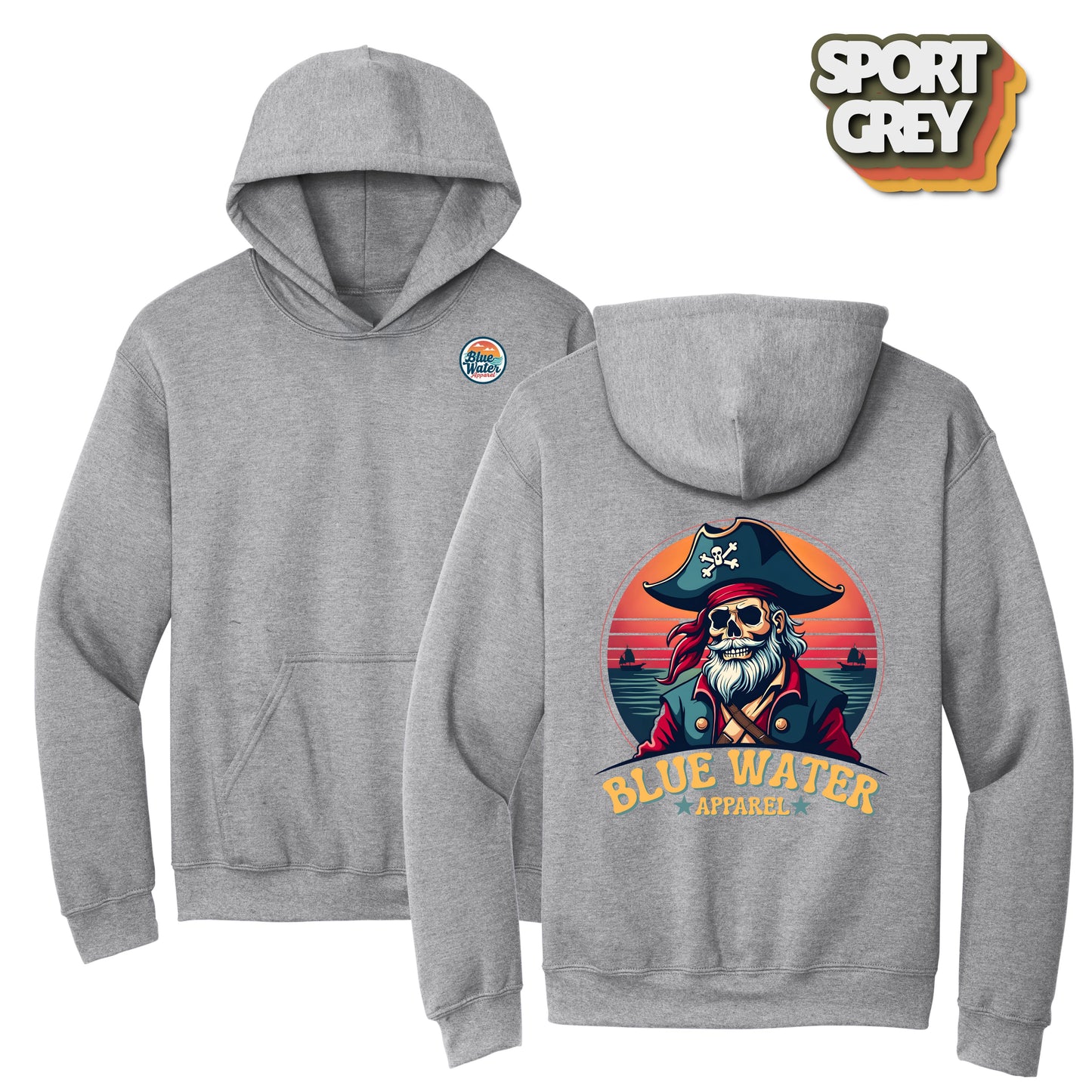 flat lay sport grey vintage pirate hoodie by blue water apparel