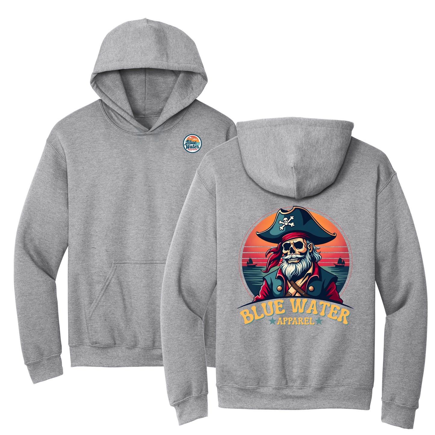 flat lay sport grey vintage pirate hoodie by blue water apparel