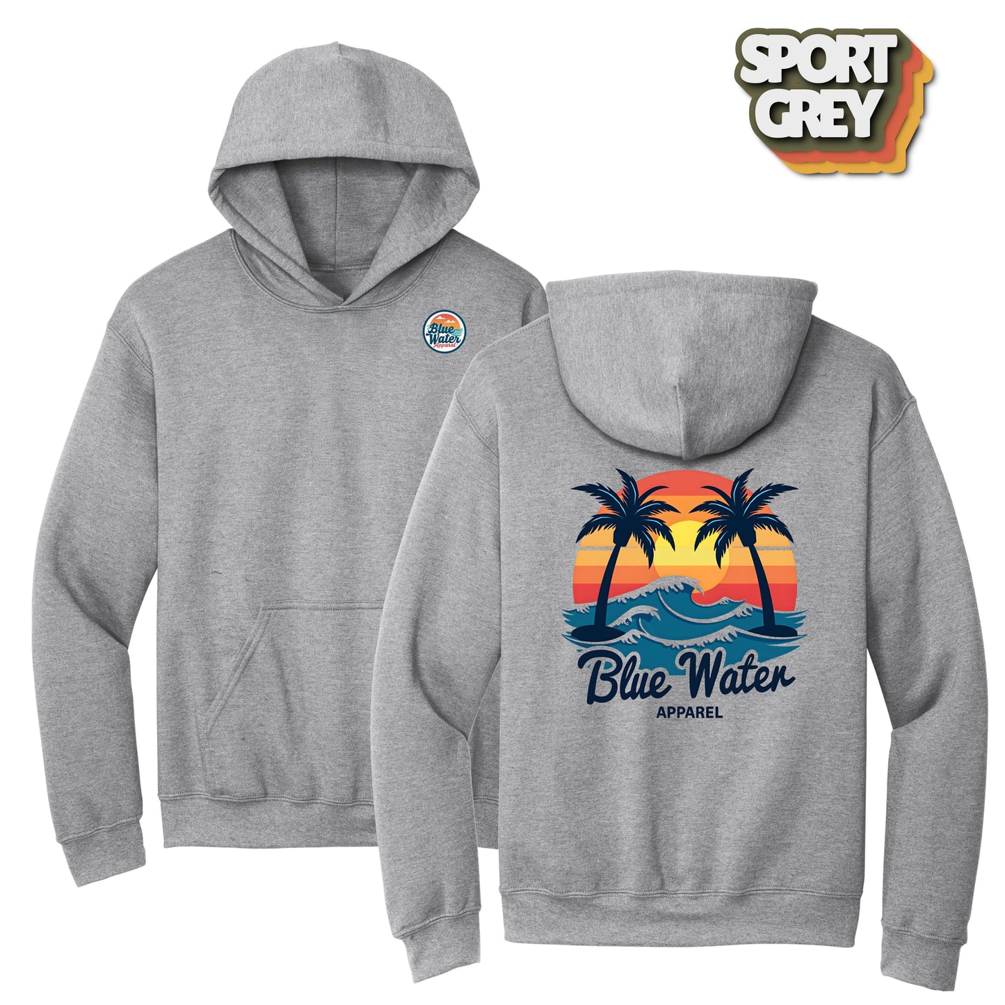 flat lay sport grey vintage sunset hoodie by blue water apparel