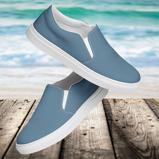 Steel Blue Men’s Slip-On Canvas Shoes to Match Our Vintage Collection & Hibiscus Wave T-Shirts!