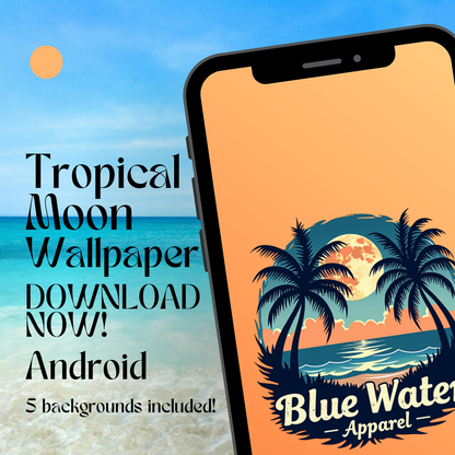 tropical moon android wallpaper mockup with beach background by blue water apparel