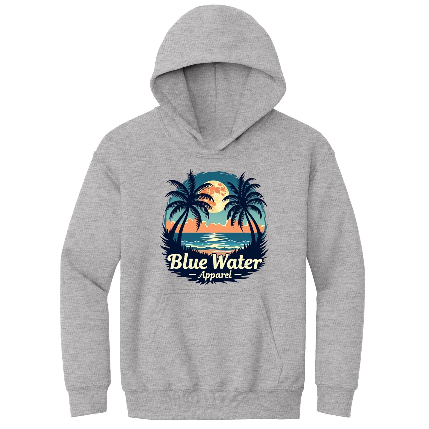 flat lay sport grey tropical moon kids hoodie by blue water apparel