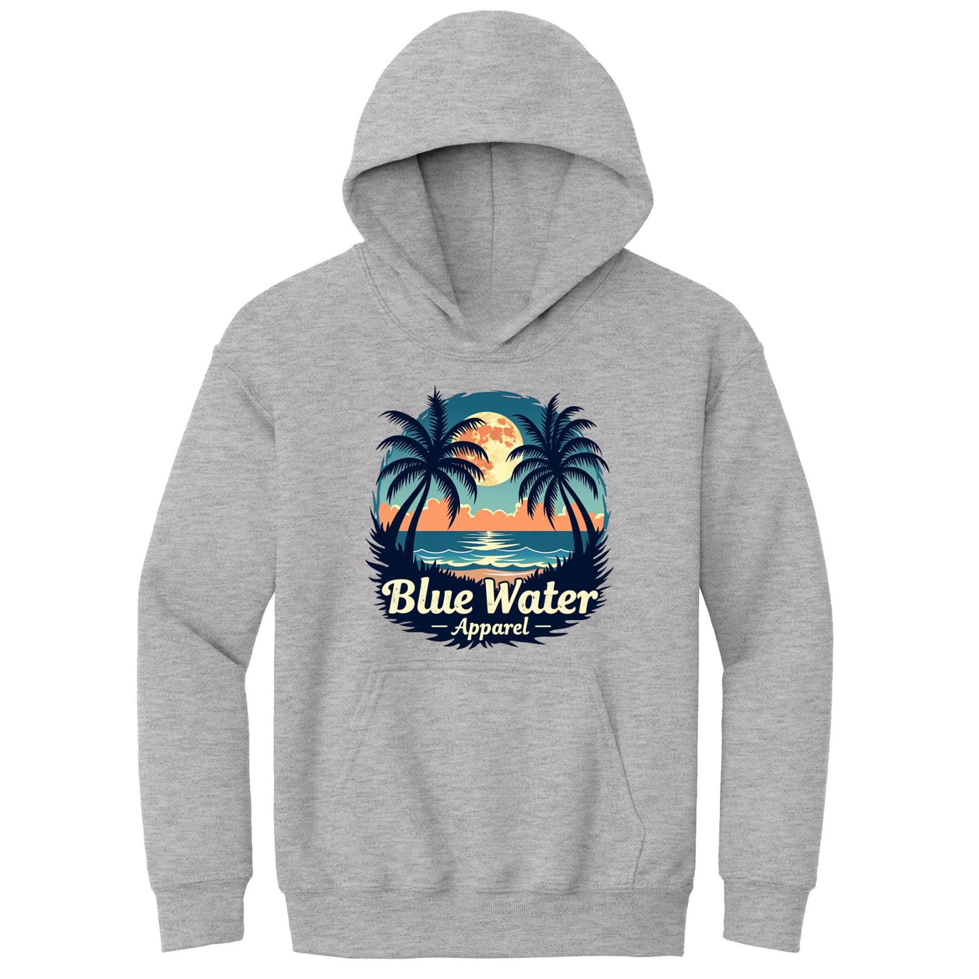 flat lay sport grey tropical moon kids hoodie by blue water apparel