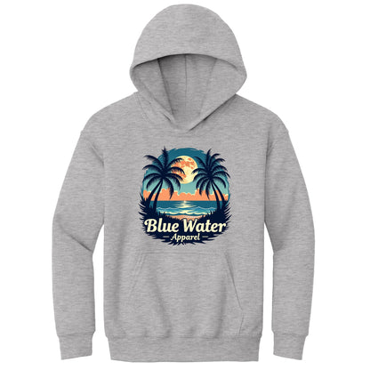 flat lay sport grey tropical moon kids hoodie by blue water apparel
