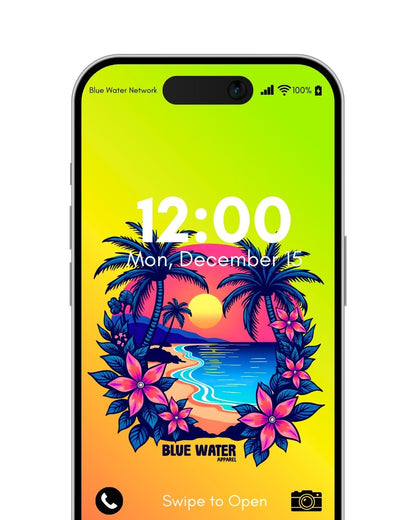 Tropical sunset green/orange android wallpaper by blue water apparel
