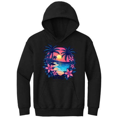 flat lay black tropical sunset kids hoodie by blue water apparel