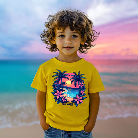 Retro Graphic Kid's Tee - Tropical Sunset by Blue Water Apparel