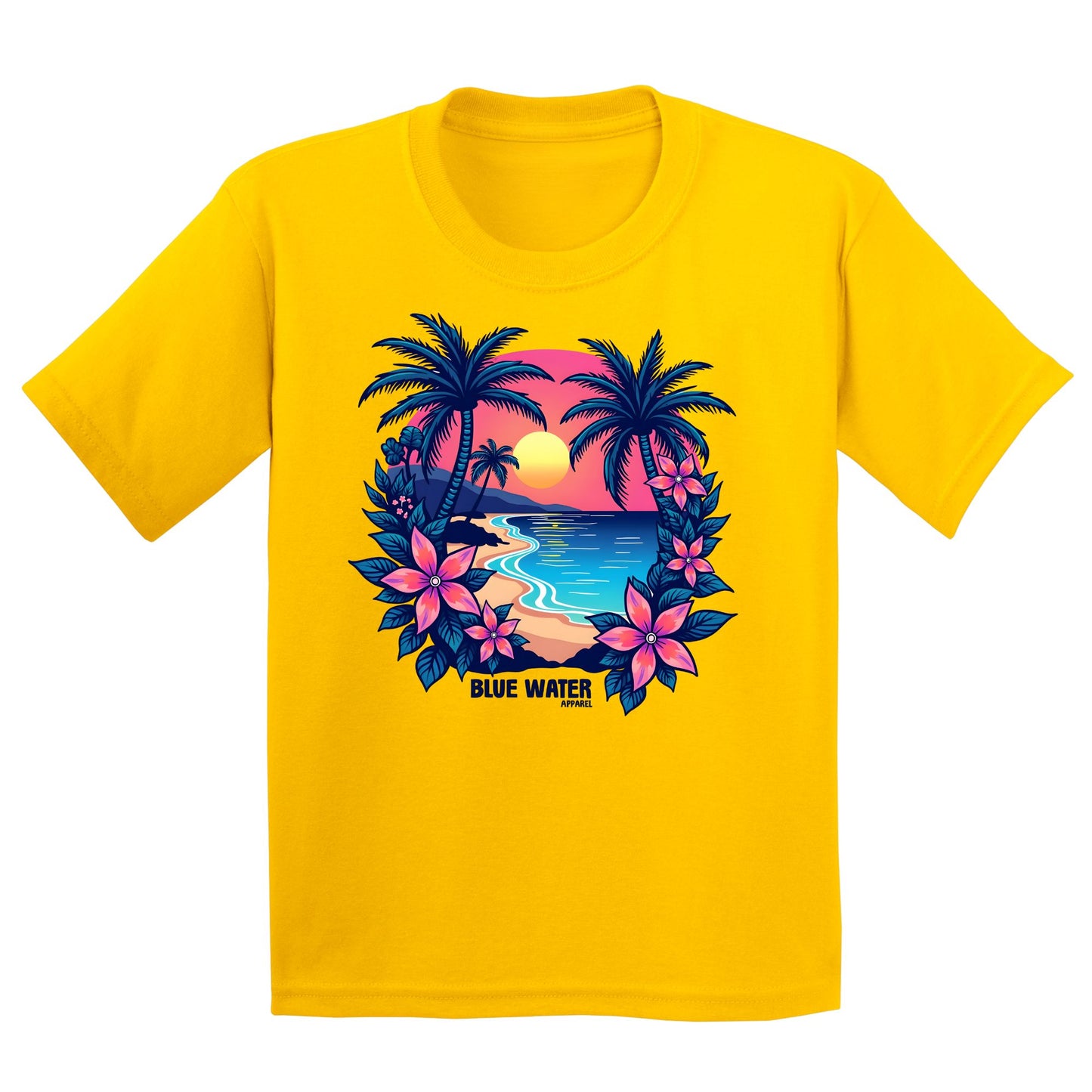 flat lay daisy tropical sunset kids tee by blue water apparel