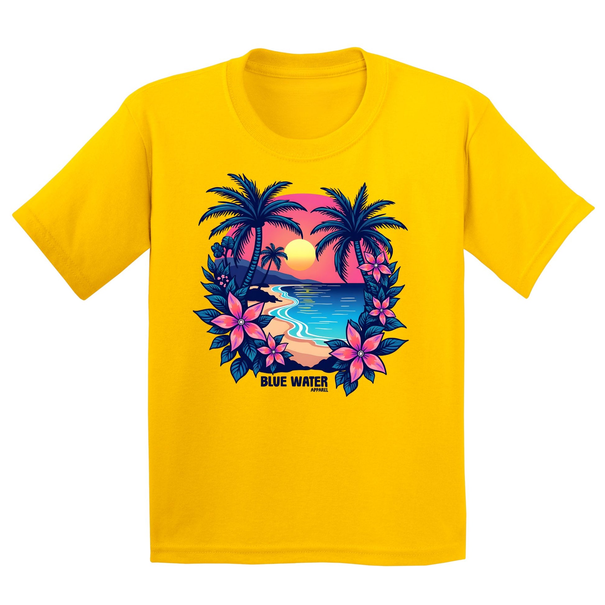flat lay daisy tropical sunset kids tee by blue water apparel