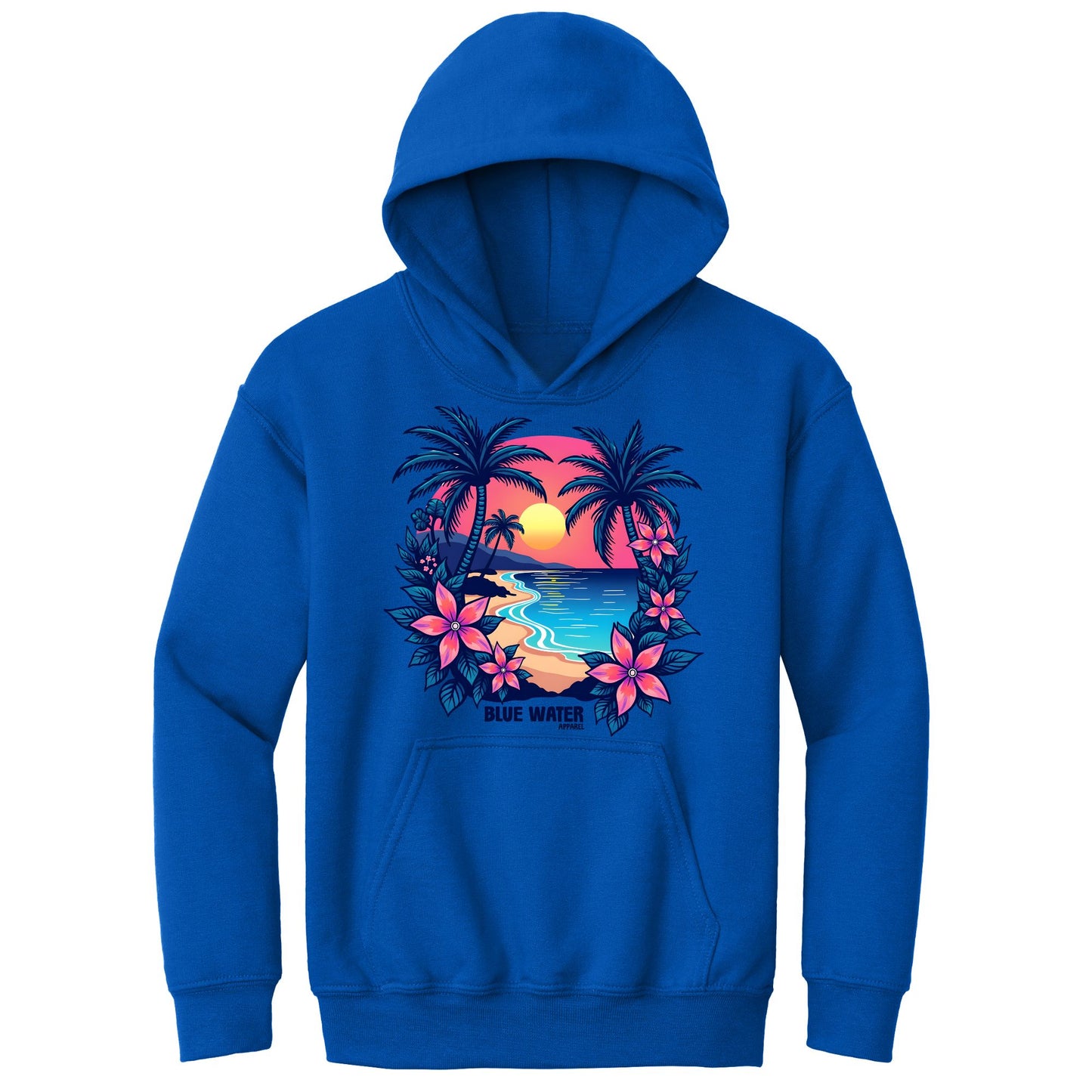 flat lay royal tropical sunset kids hoodie by blue water apparel