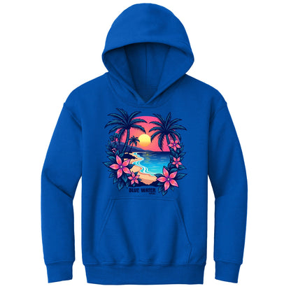 flat lay royal tropical sunset kids hoodie by blue water apparel