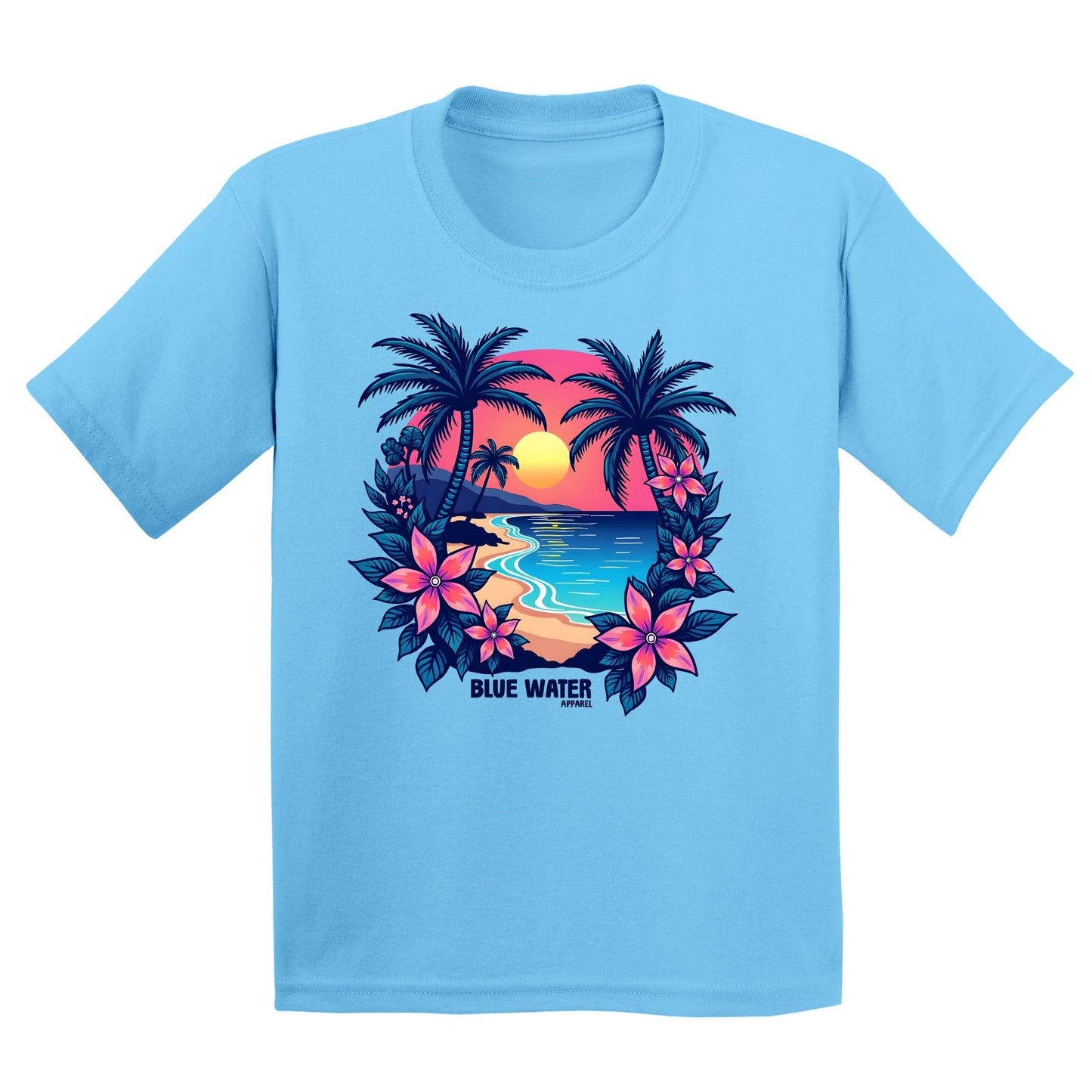 flat lay sky tropical sunset kids tee by blue water apparel