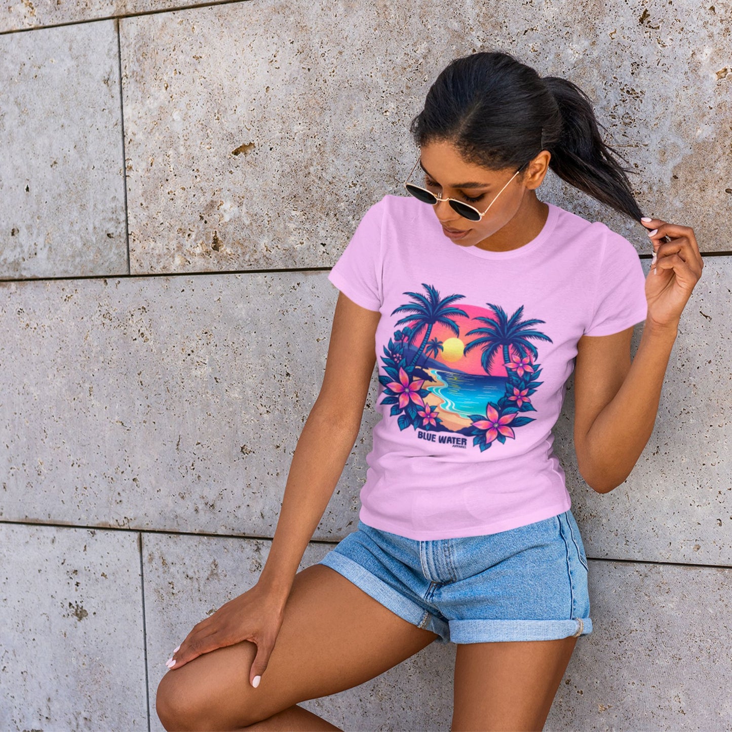 Retro Graphic Tee - Tropical Sunset by Blue Water Apparel