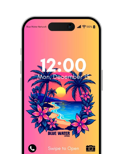 Tropical sunset pink/orange android wallpaper by blue water apparel