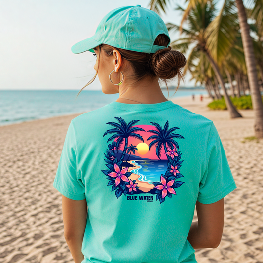 Retro Graphic Tee - Tropical Sunset by Blue Water Apparel