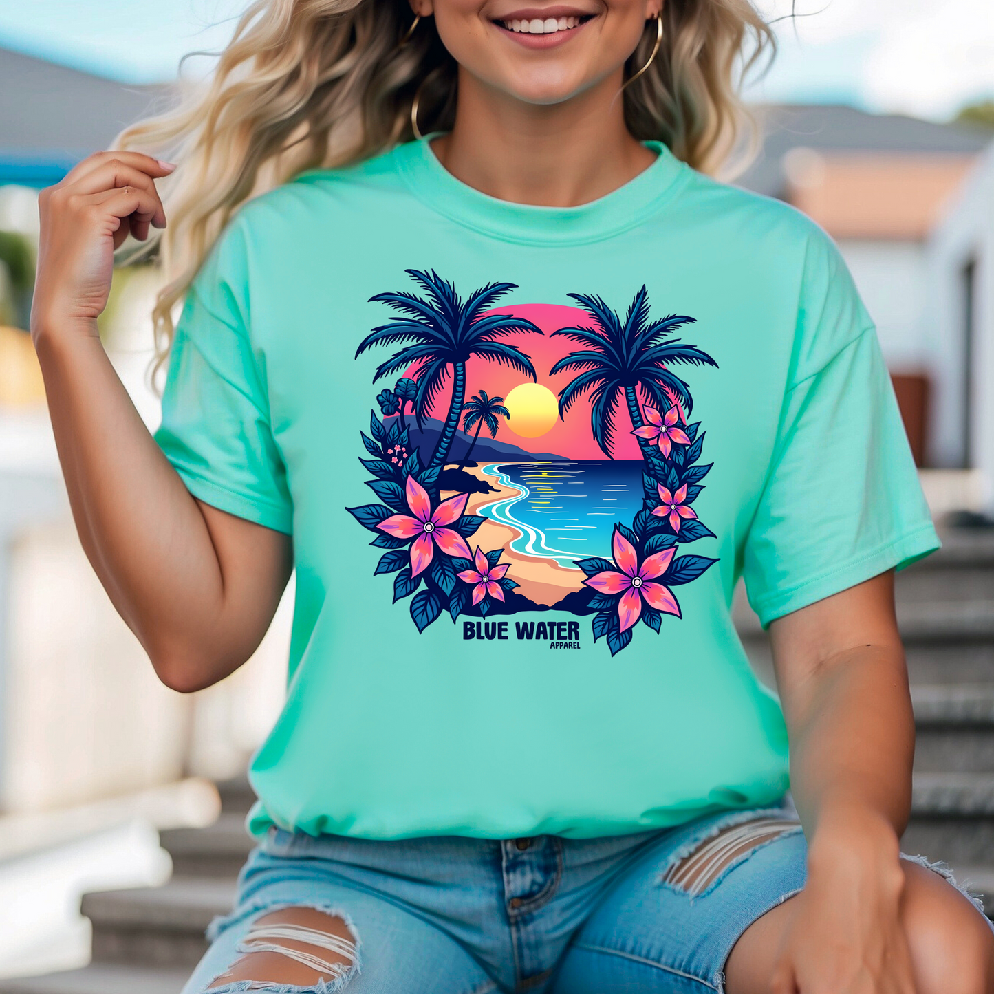 Retro Graphic Tee - Tropical Sunset by Blue Water Apparel