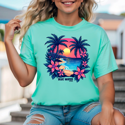 Retro Graphic Tee - Tropical Sunset by Blue Water Apparel