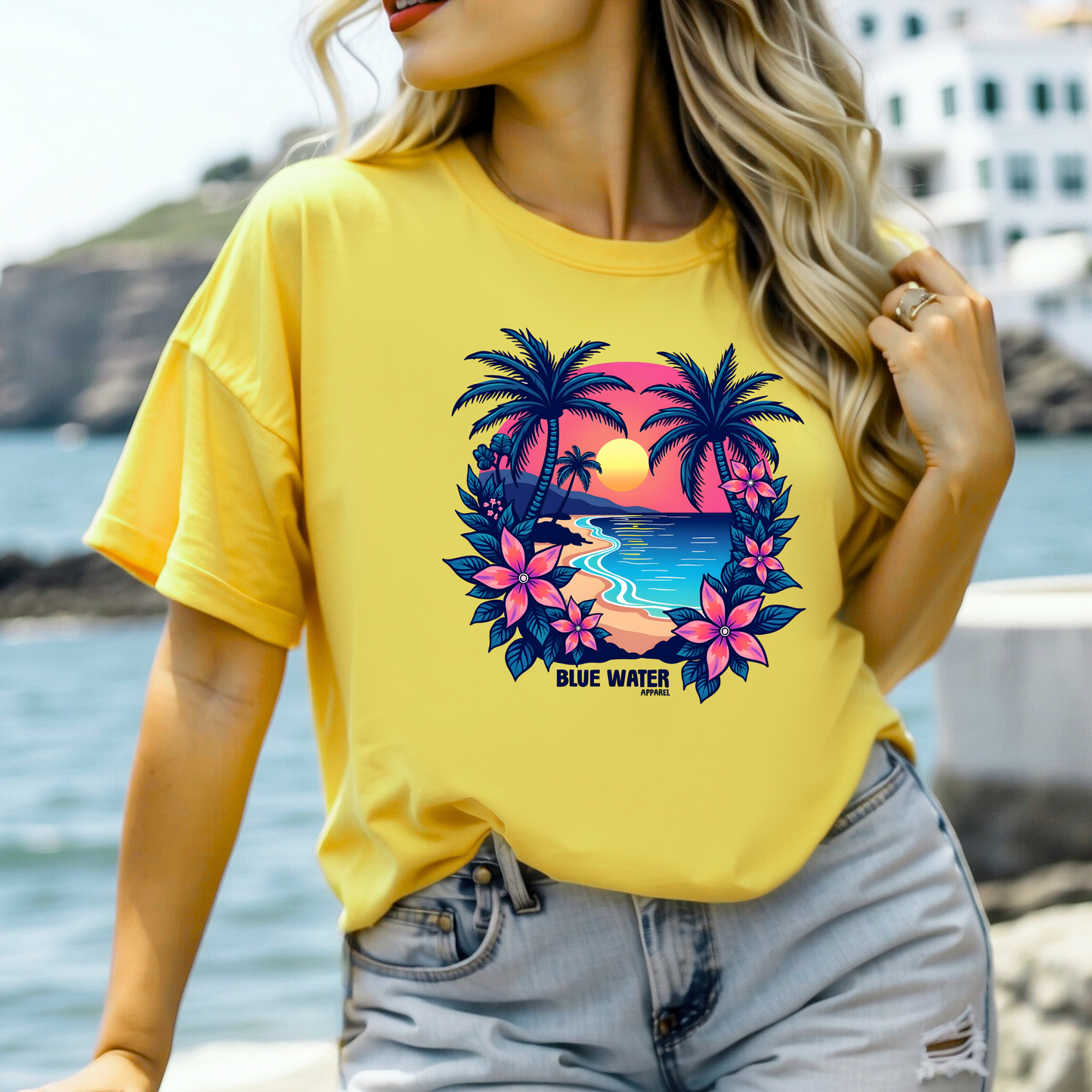 Retro Graphic Tee - Tropical Sunset by Blue Water Apparel