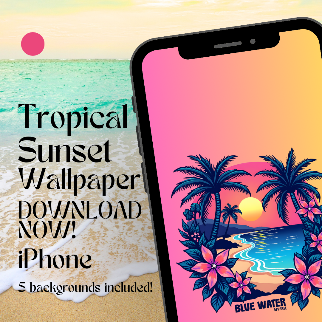 tropical sunset iphone wallpaper mockup with beach background by blue water apparel