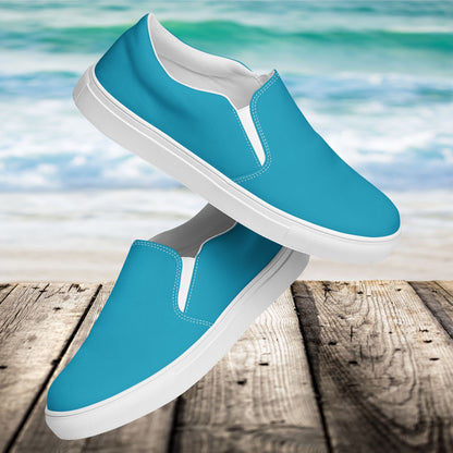 Turquoise Men’s Slip-On Canvas Shoes to Match Our Retro & Hibiscus Wave T-Shirts!