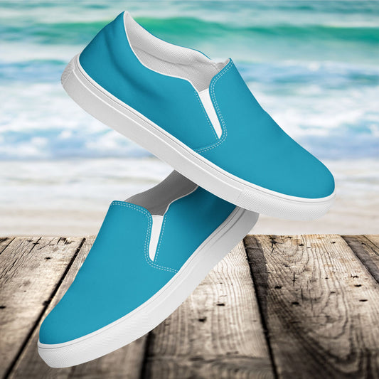 Turquoise Men’s Slip-On Canvas Shoes to Match Our Retro & Hibiscus Wave T-Shirts!