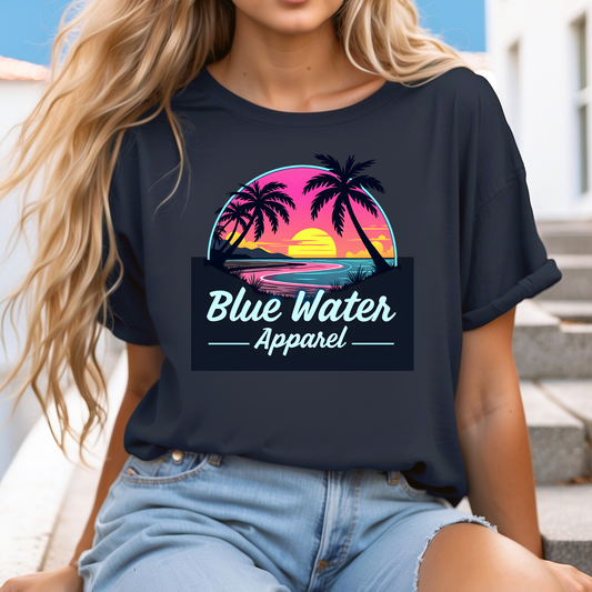 Neon Sunset Unisex Soft Tee by Blue Water Apparel, Front Placement of Graphic, 13 Colors